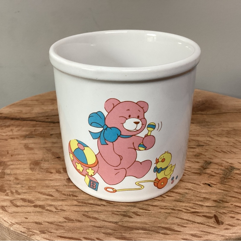 🟡 Vintage - Ceramic Crafted Baby Bear - Pink & Blue Container - Dated 1988